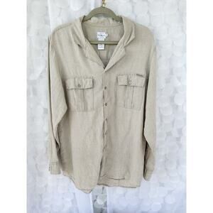 Vintage Calvin Klein Jeans Mens M Beige 100% Linen Button Down Shirt Y2K Era